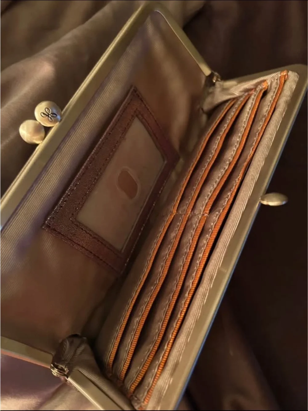 HOBO Brown Leather Clutch Wristlet with Brass Frame